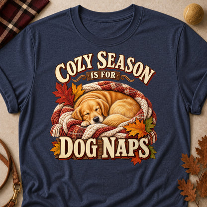 Cozy Season Dog Naps Colored Print T-Shirt - Heather Navy - Brooke & Belle