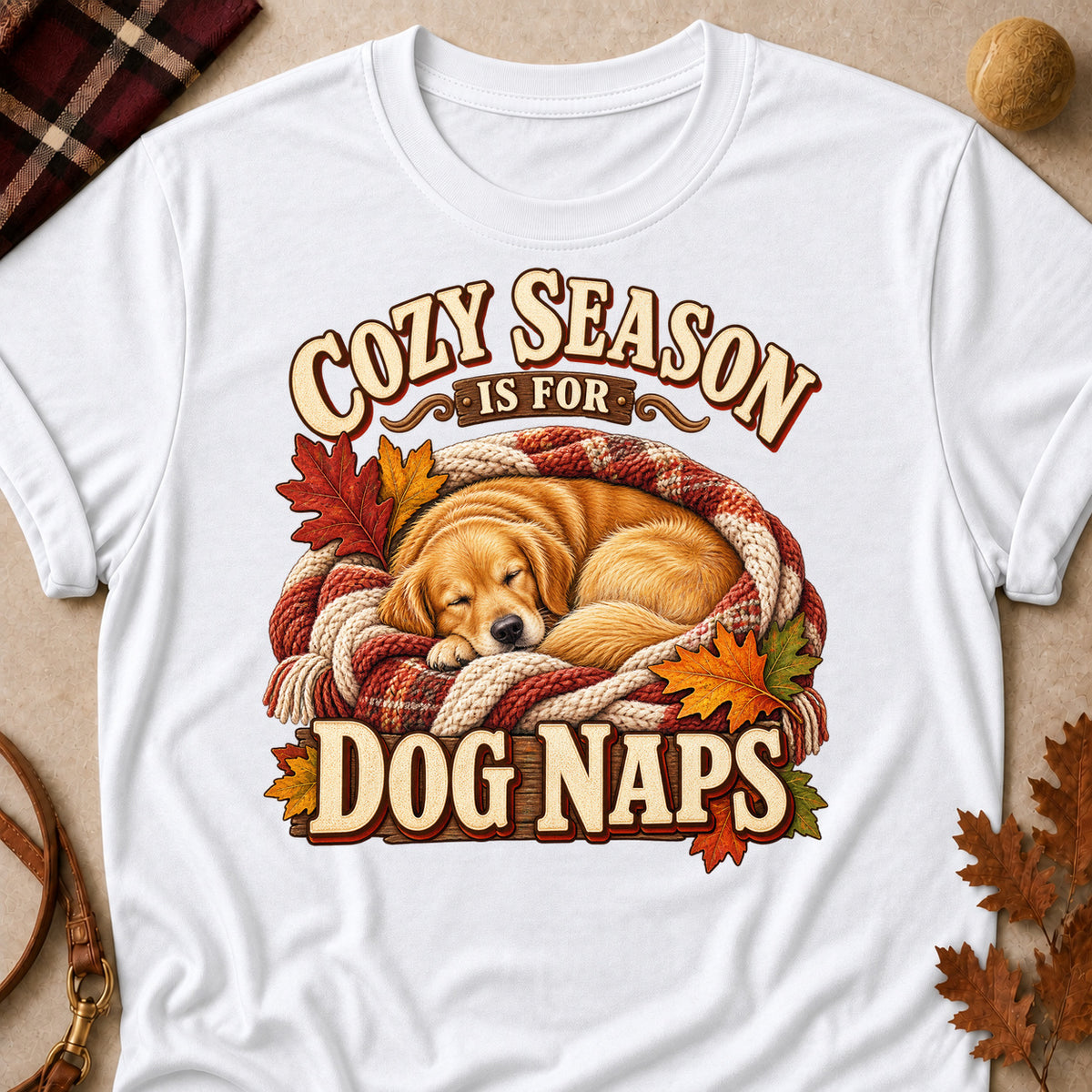 Cozy Season Dog Naps Colored Print T-Shirt - White - Brooke & Belle
