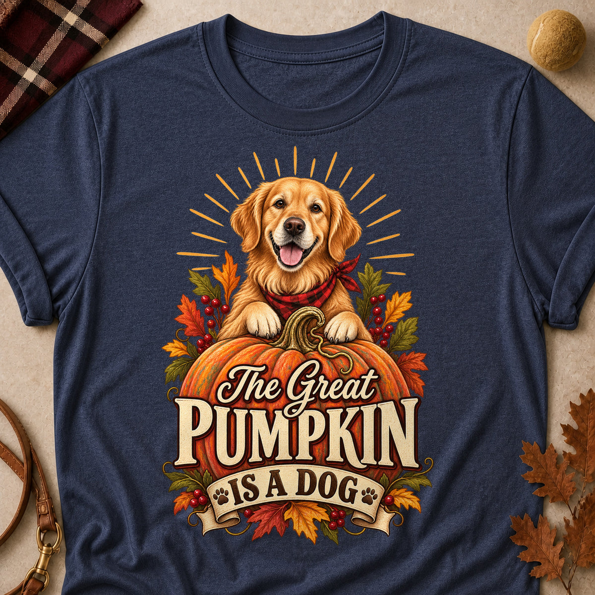 Great Pumpkin Dog Colored Print T-Shirt - Heather Navy - Brooke & Belle