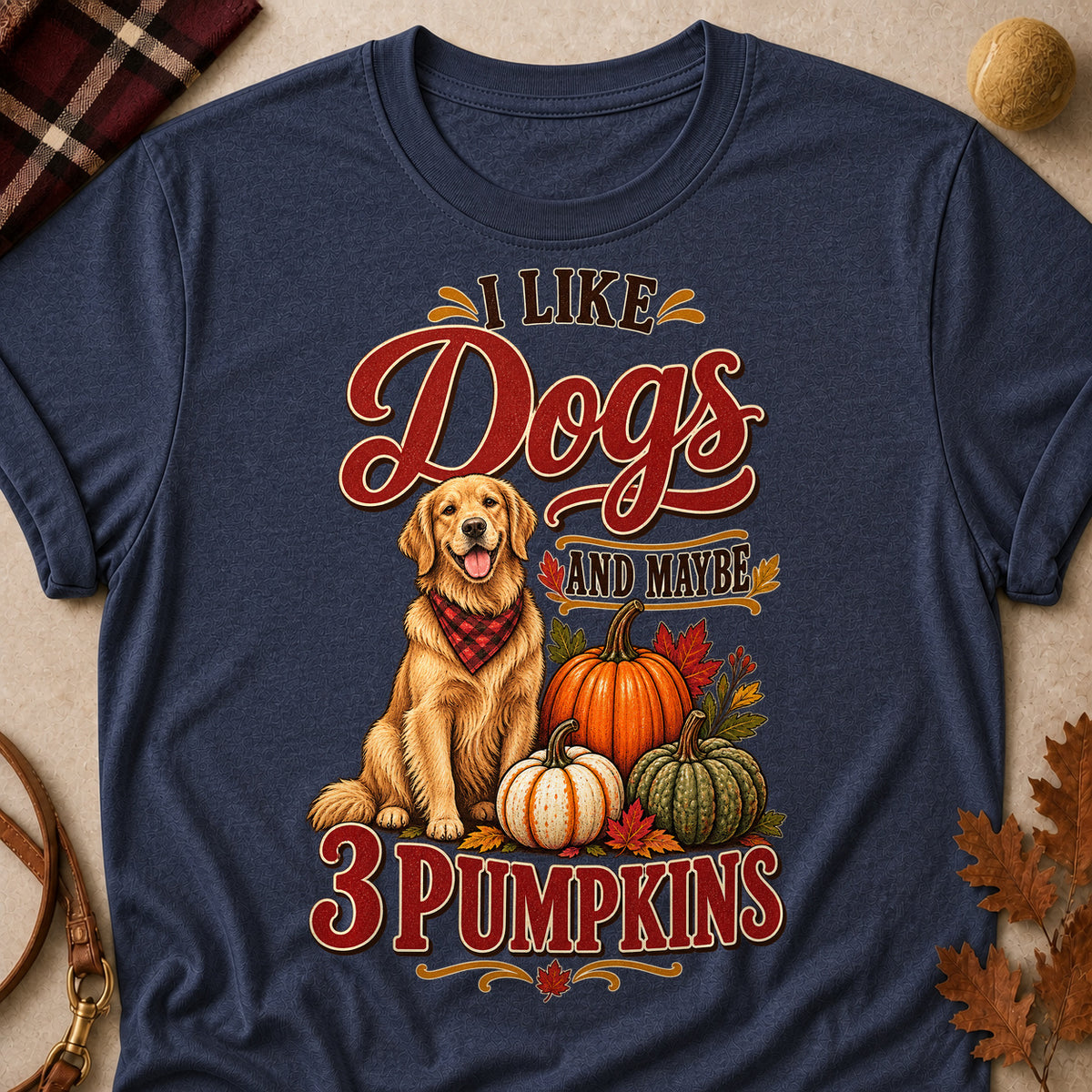 Dogs 3 Pumpkins Colored Print T-Shirt - Heather Navy - Brooke & Belle