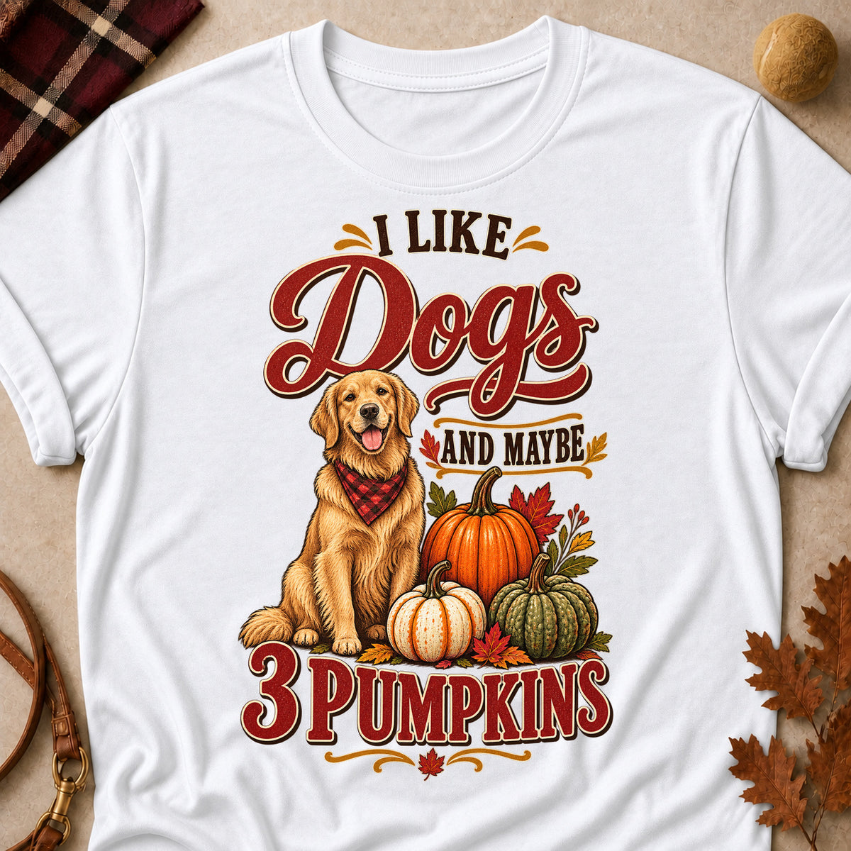 Dogs 3 Pumpkins Colored Print T-Shirt - White - Brooke & Belle