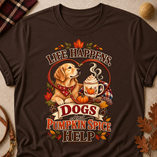 Life Happens Dogs Pumpkin Spice Colored Print T-Shirt - Dark Chocolate - Brooke & Belle