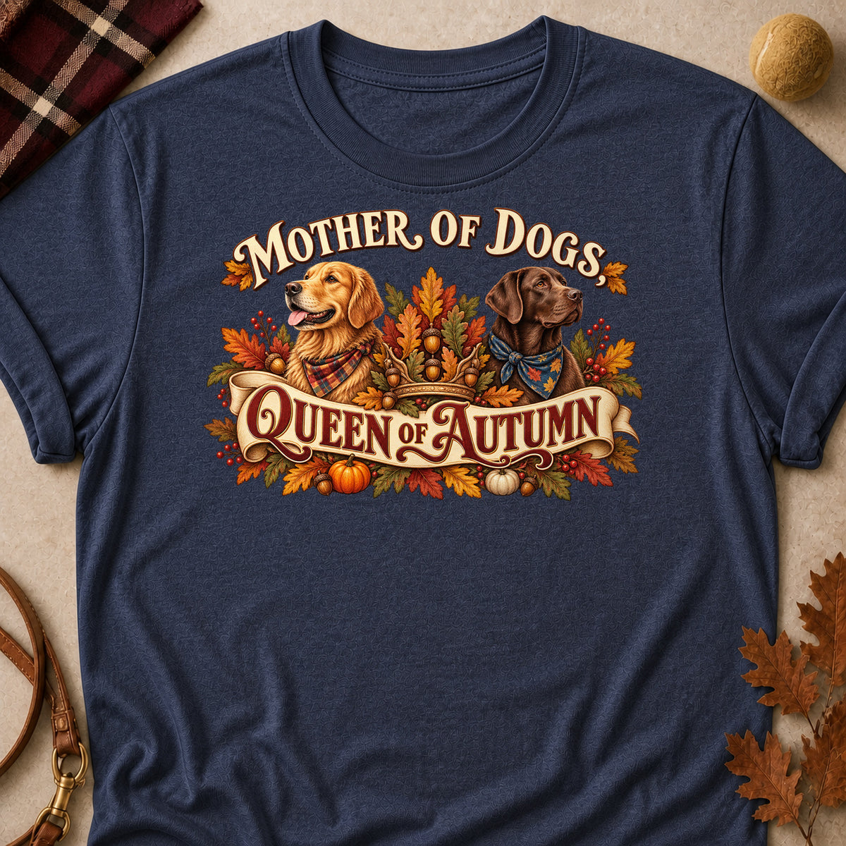 Mother Dogs Queen Autumn Colored Print T-Shirt - Heather Navy - Brooke & Belle