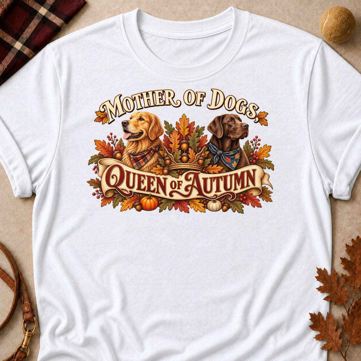 Mother Dogs Queen Autumn Colored Print T-Shirt - White - Brooke & Belle