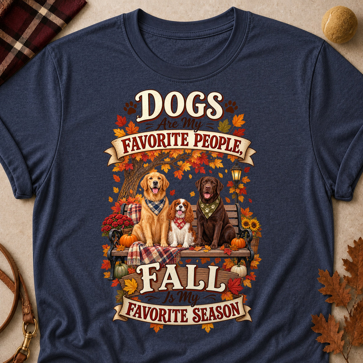Dogs Favorite People Fall Season Colored Print T-Shirt - Heather Navy - Brooke & Belle