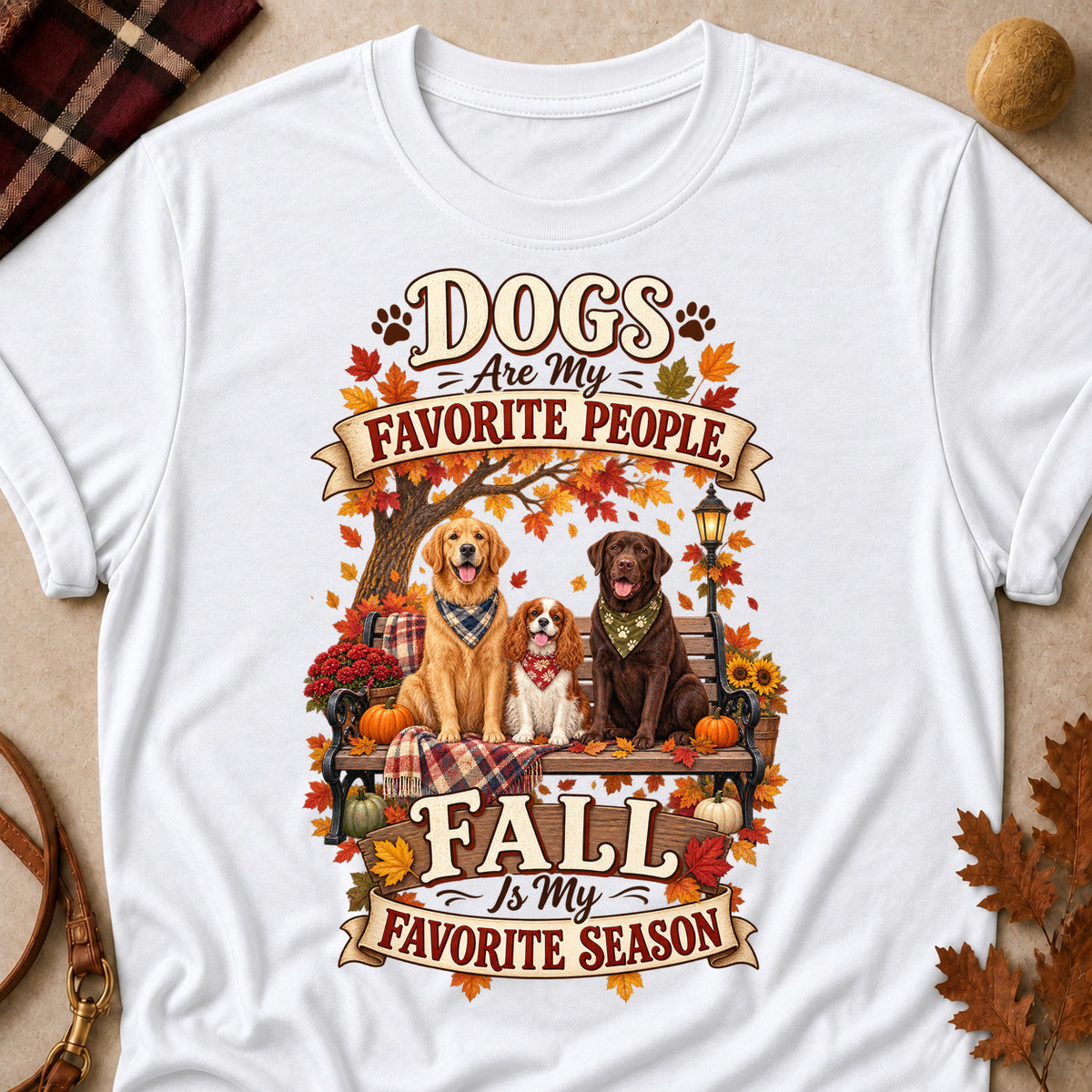 Dogs Favorite People Fall Season Colored Print T-Shirt - White - Brooke & Belle