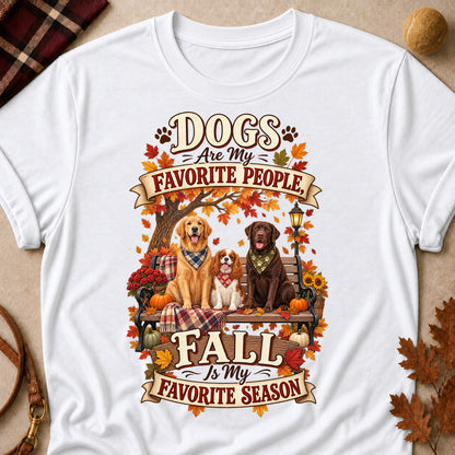 Dogs Favorite People Fall Season Colored Print T-Shirt - White - Brooke & Belle