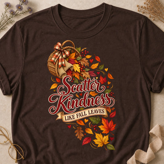 Scatter Kindness Leaves Colored Print T-Shirt - Dark Chocolate - Brooke & Belle
