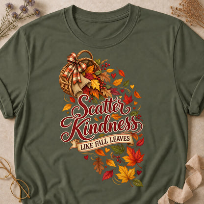 Scatter Kindness Leaves Colored Print T-Shirt - Military Green - Brooke & Belle