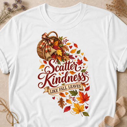 Scatter Kindness Leaves Colored Print T-Shirt - White - Brooke & Belle