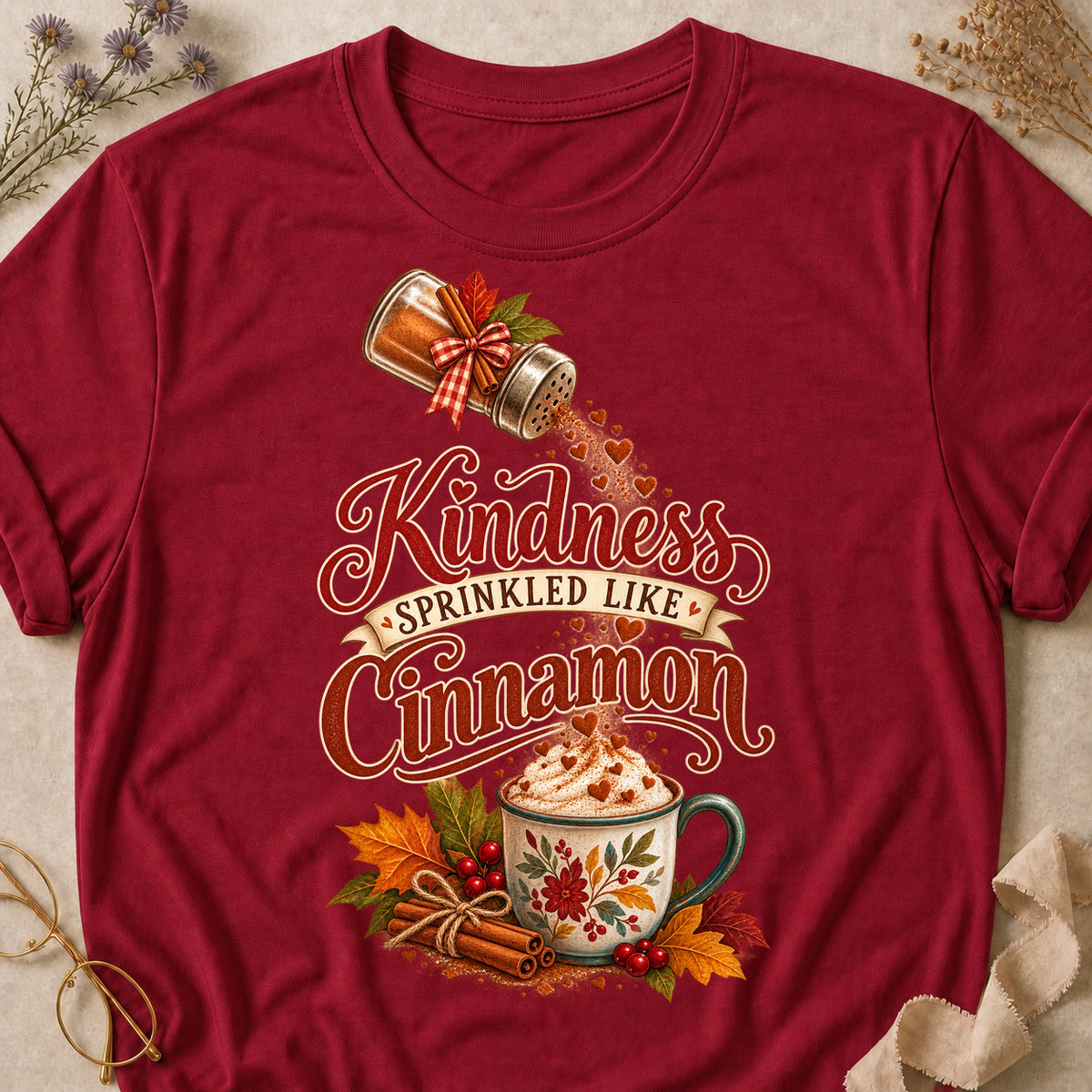 Kindness Cinnamon Colored Print T-Shirt - Cardinal Red - Brooke & Belle