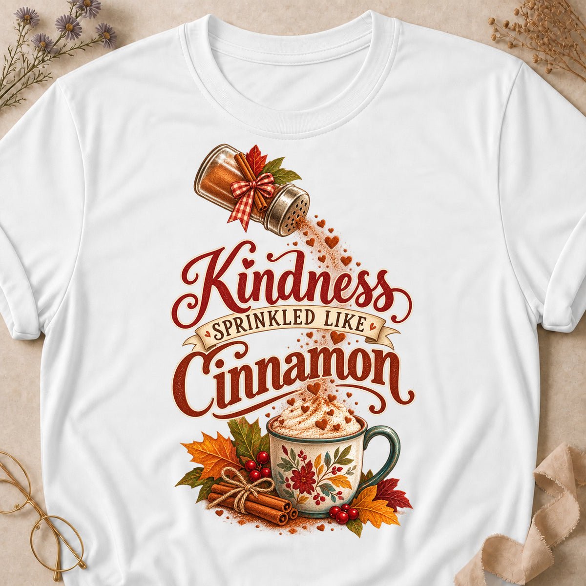 Kindness Cinnamon Colored Print T-Shirt - White - Brooke & Belle