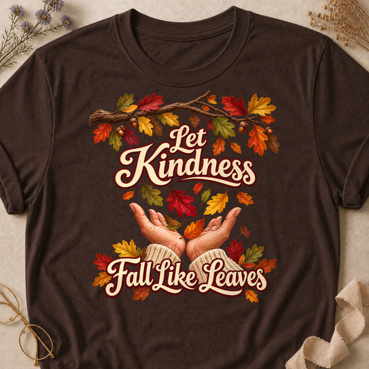 Let Kindness Fall Leaves Colored Print T-Shirt - Dark Chocolate - Brooke & Belle