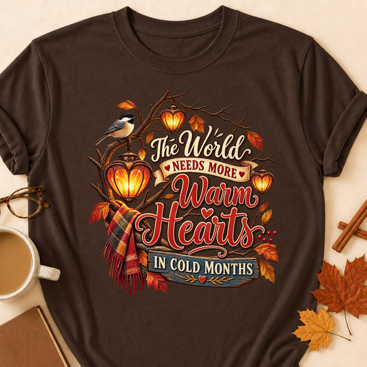 Warm Hearts Cold Months Colored Print T-Shirt - Dark Chocolate - Brooke & Belle