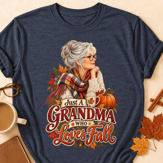 Grandma Loves Fall Colored Print T-Shirt - Heather Navy - Brooke & Belle