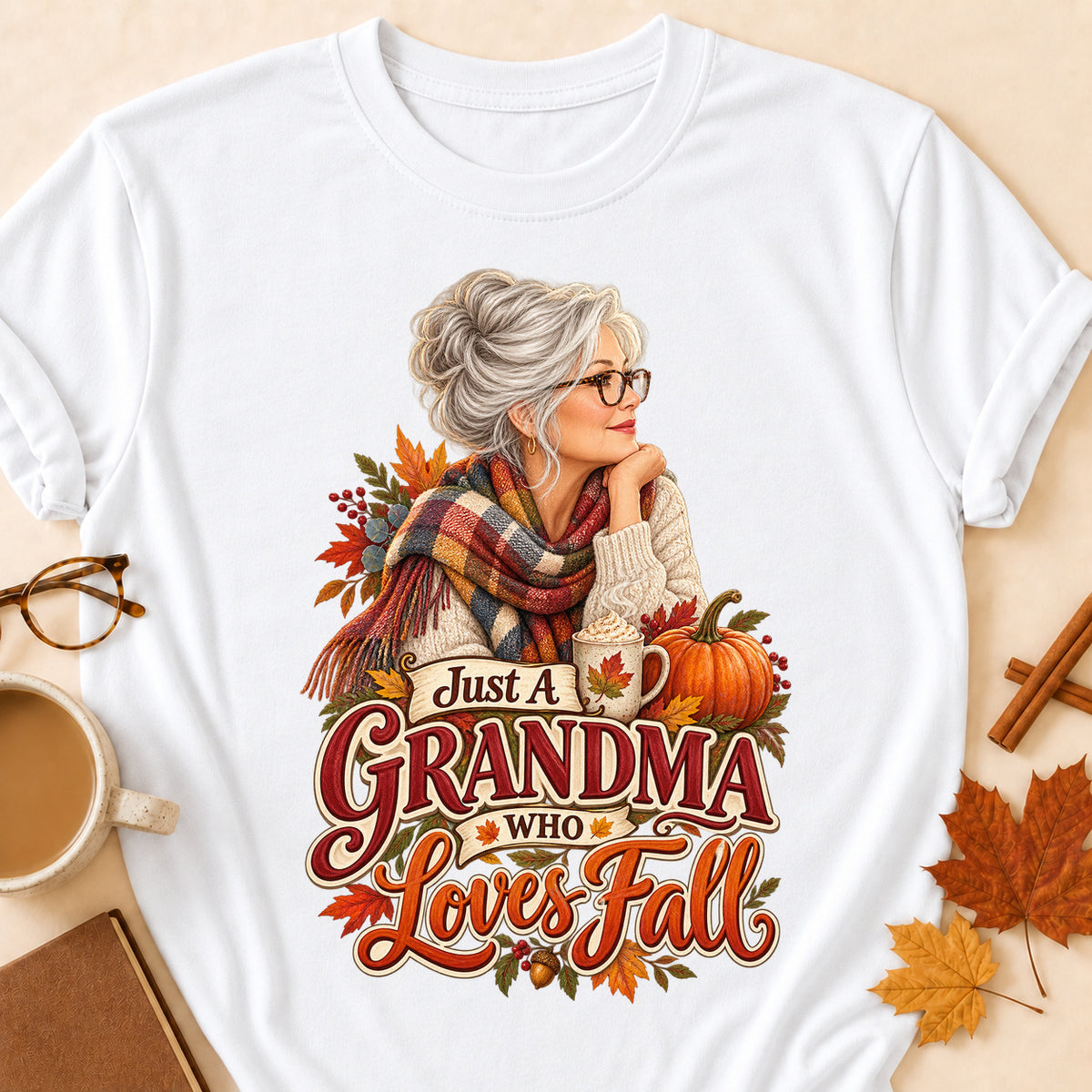 Grandma Loves Fall Colored Print T-Shirt - White - Brooke & Belle