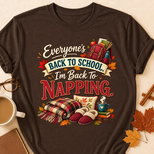 Back To School Napping Colored Print T-Shirt - Dark Chocolate - Brooke & Belle