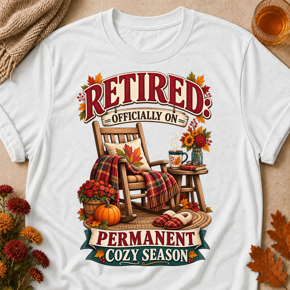 Retired Permanent Cozy Season Colored Print T-Shirt - White - Brooke & Belle