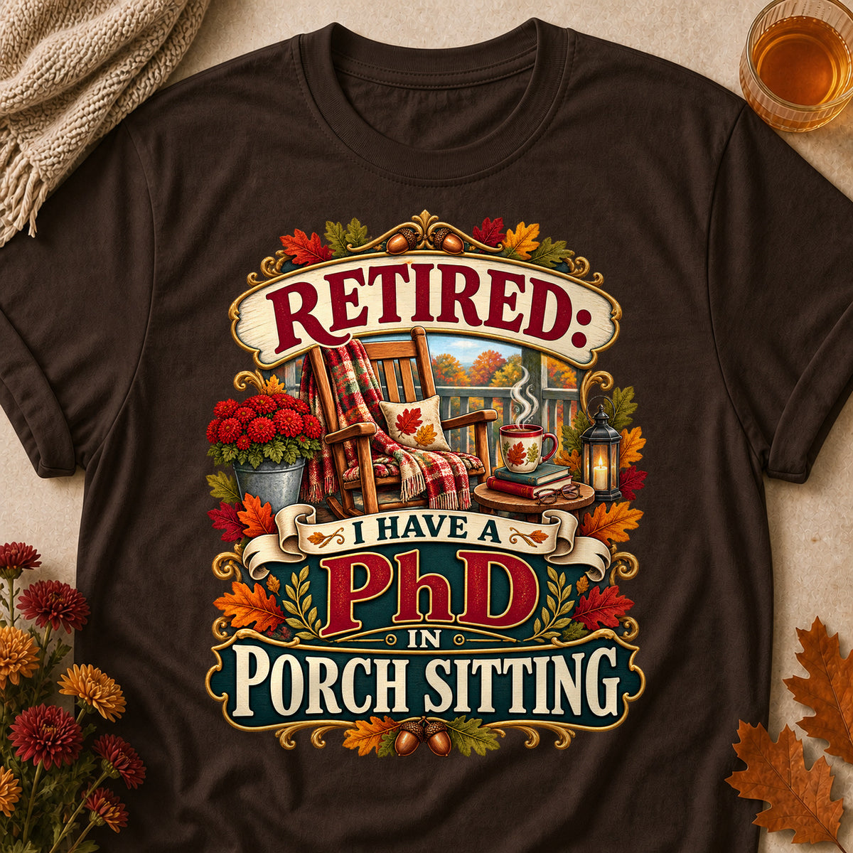 PhD Porch Sitting Colored Print T-Shirt - Dark Chocolate - Brooke & Belle