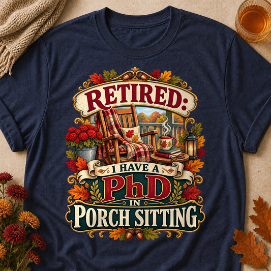 PhD Porch Sitting Colored Print T-Shirt - Heather Navy - Brooke & Belle
