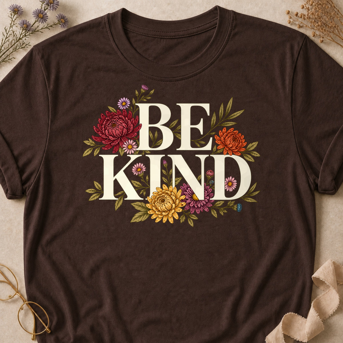 Be Kind Fall Colored Print T-Shirt - Dark Chocolate - Brooke & Belle