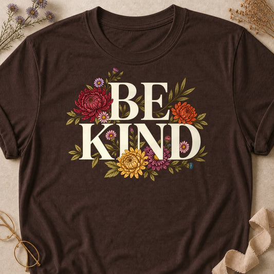 Be Kind Fall Colored Print T-Shirt - Dark Chocolate - Brooke & Belle