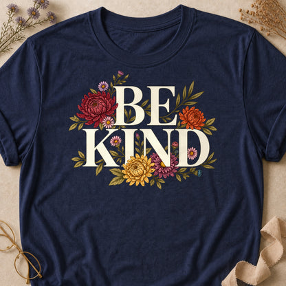 Be Kind Fall Colored Print T-Shirt - Heather Navy - Brooke & Belle