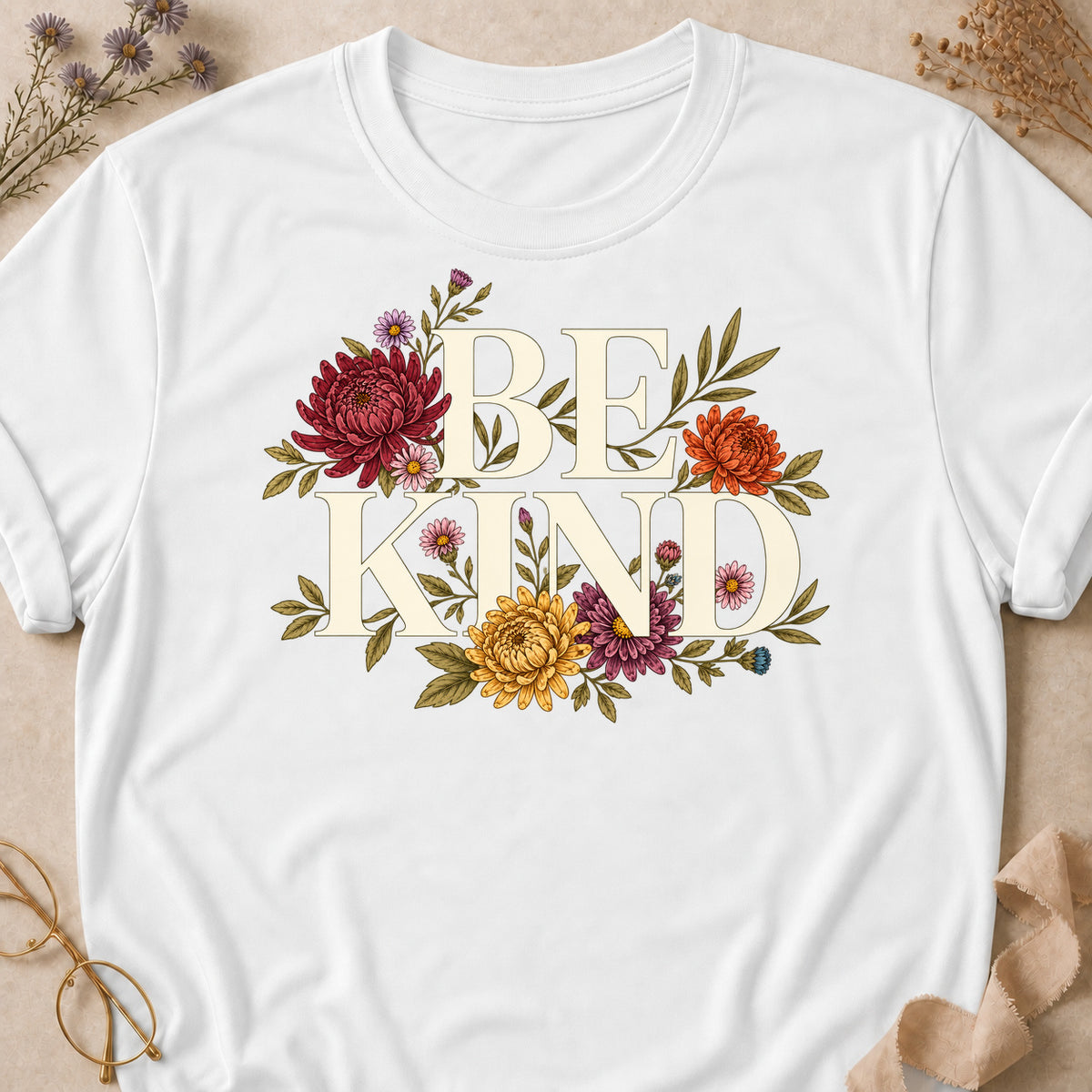 Be Kind Fall Colored Print T-Shirt - White - Brooke & Belle