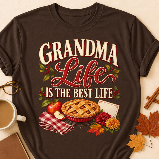 Grandma Life Is The Best Life Fall Colored Print T-Shirt - Dark Chocolate - Brooke & Belle