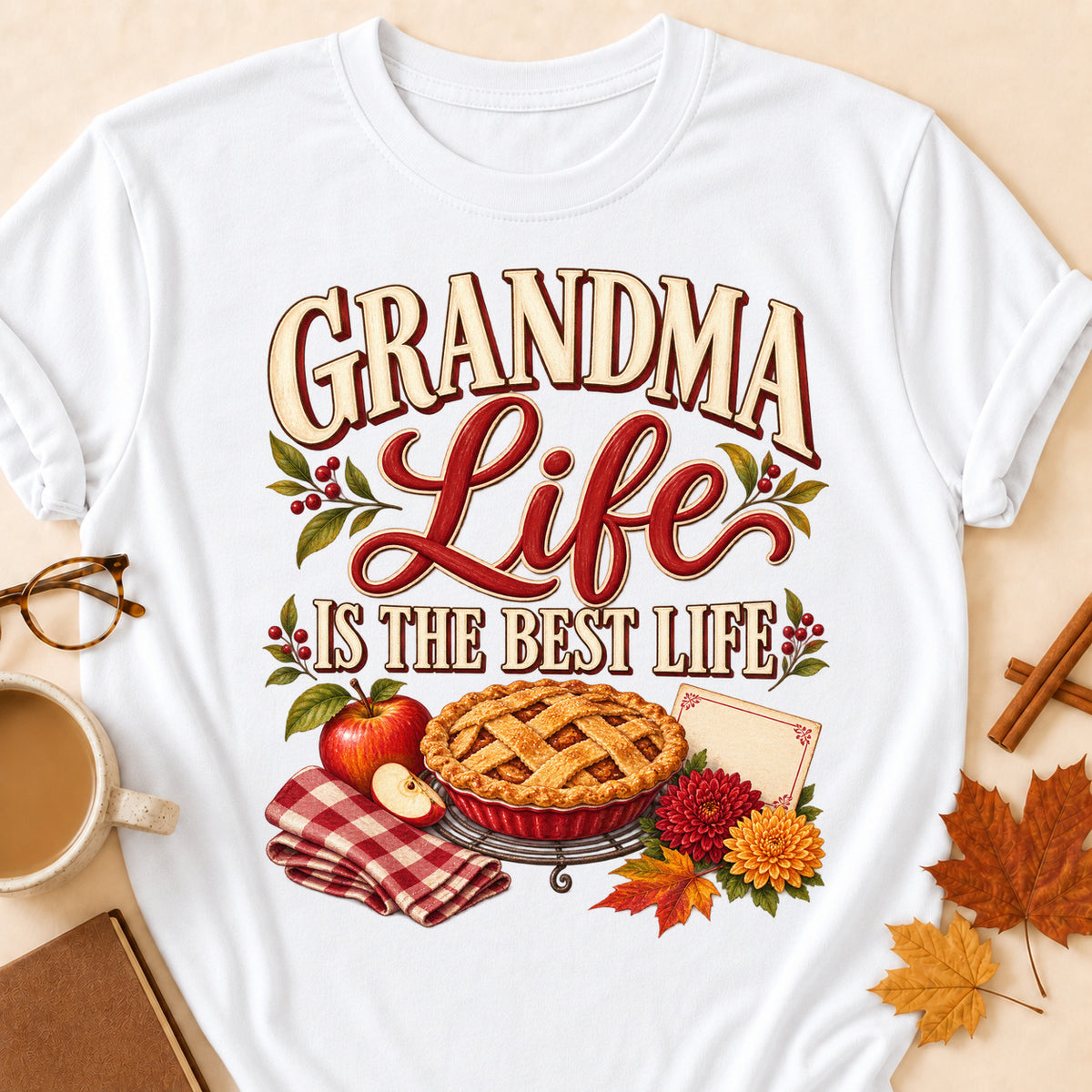 Grandma Life Is The Best Life Fall Colored Print T-Shirt - White - Brooke & Belle