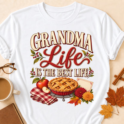 Grandma Life Is The Best Life Fall Colored Print T-Shirt - White - Brooke & Belle