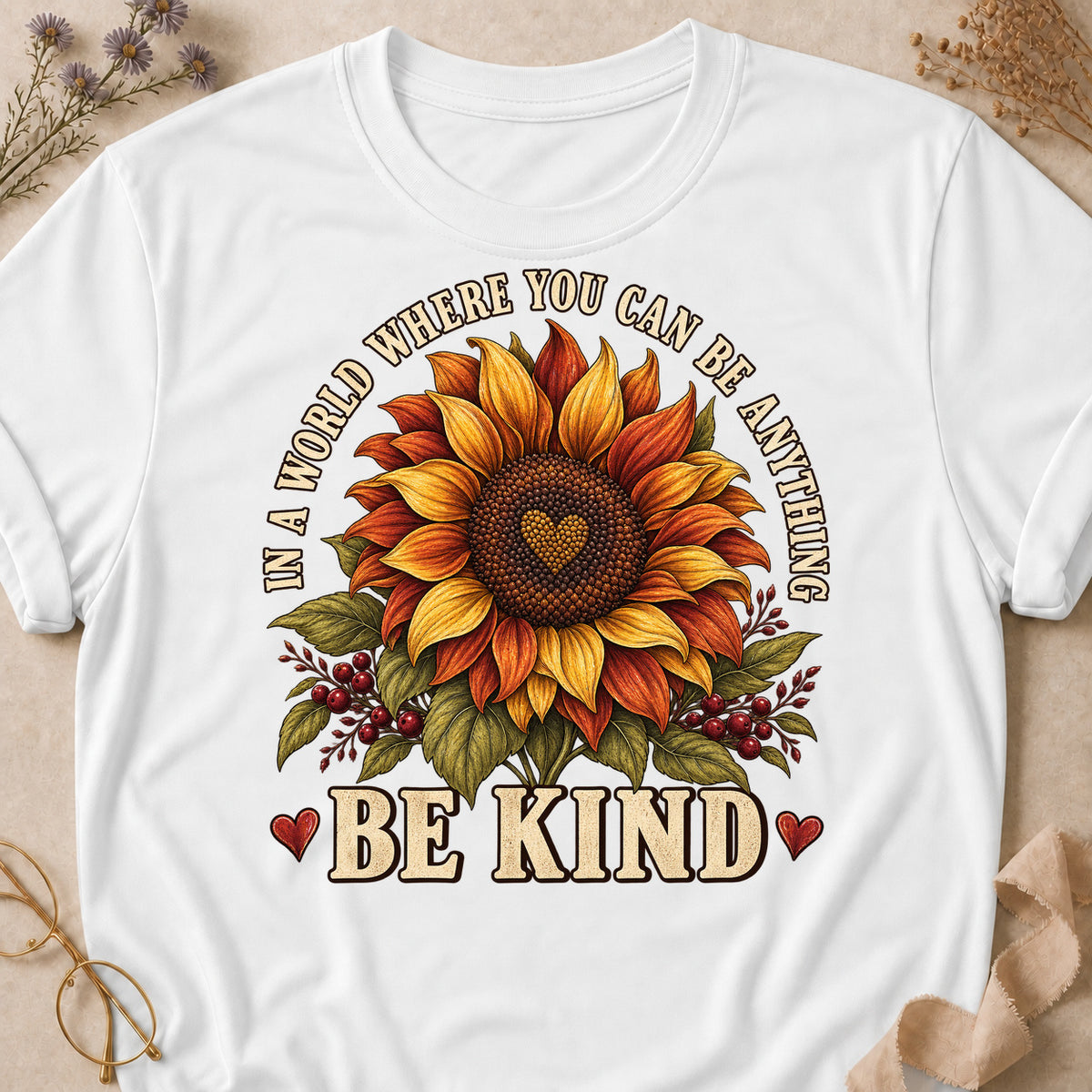 In A World Where You Can Be Anything Be Kind Fall Colored Print T-Shirt - White - Brooke & Belle