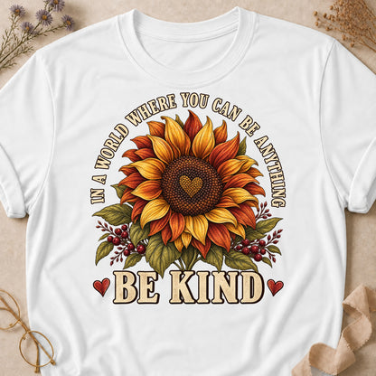 In A World Where You Can Be Anything Be Kind Fall Colored Print T-Shirt - White - Brooke & Belle