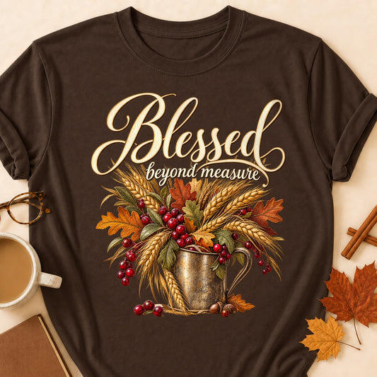 Blessed Beyond Measure Fall Colored Print T-Shirt - Dark Chocolate - Brooke & Belle