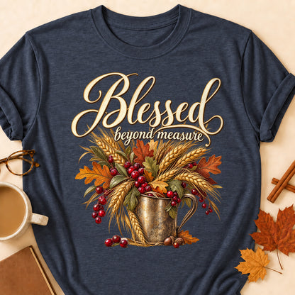 Blessed Beyond Measure Fall Colored Print T-Shirt - Heather Navy - Brooke & Belle