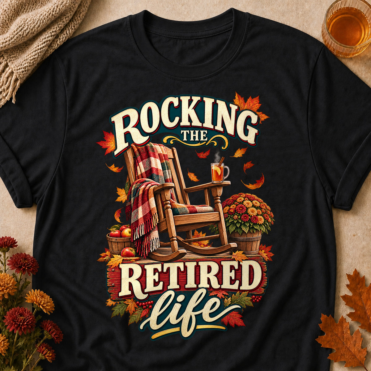 Rocking The Retired Life Fall Colored Print T-Shirt - Black - Brooke & Belle