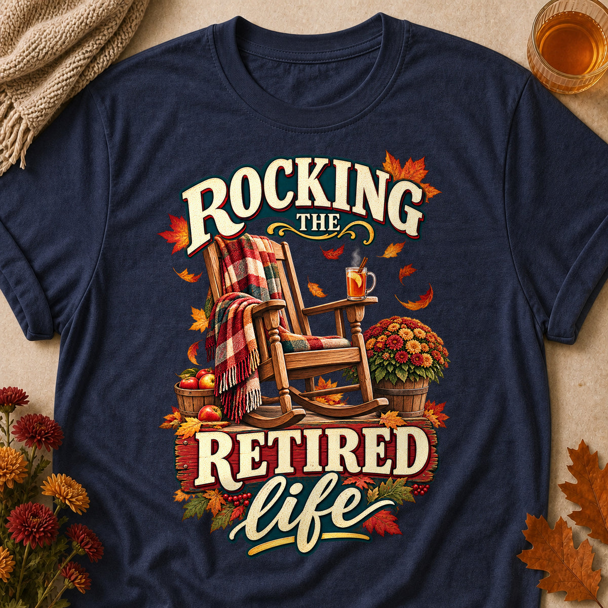 Rocking The Retired Life Fall Colored Print T-Shirt - Heather Navy - Brooke & Belle