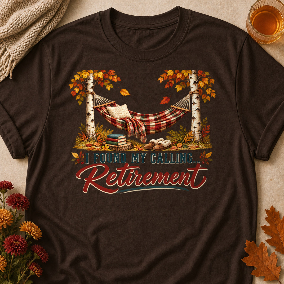 I Found My Calling Retirement Fall Colored Print T-Shirt - Dark Chocolate - Brooke & Belle