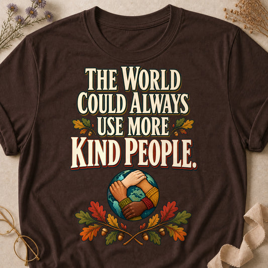 The World Could Always Use More Kind People Fall Colored Print T-Shirt - Dark Chocolate - Brooke & Belle