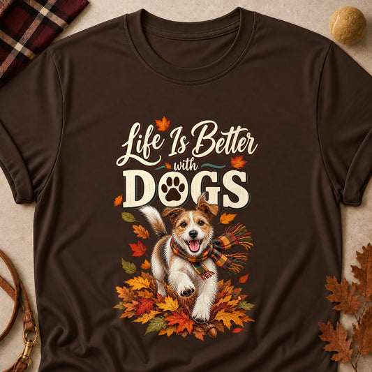 Life Is Better With Dogs Fall Colored Print T-Shirt - Dark Chocolate - Brooke & Belle