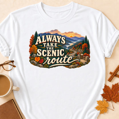 Always Take The Scenic Route Fall Colored Print T-Shirt - White - Brooke & Belle