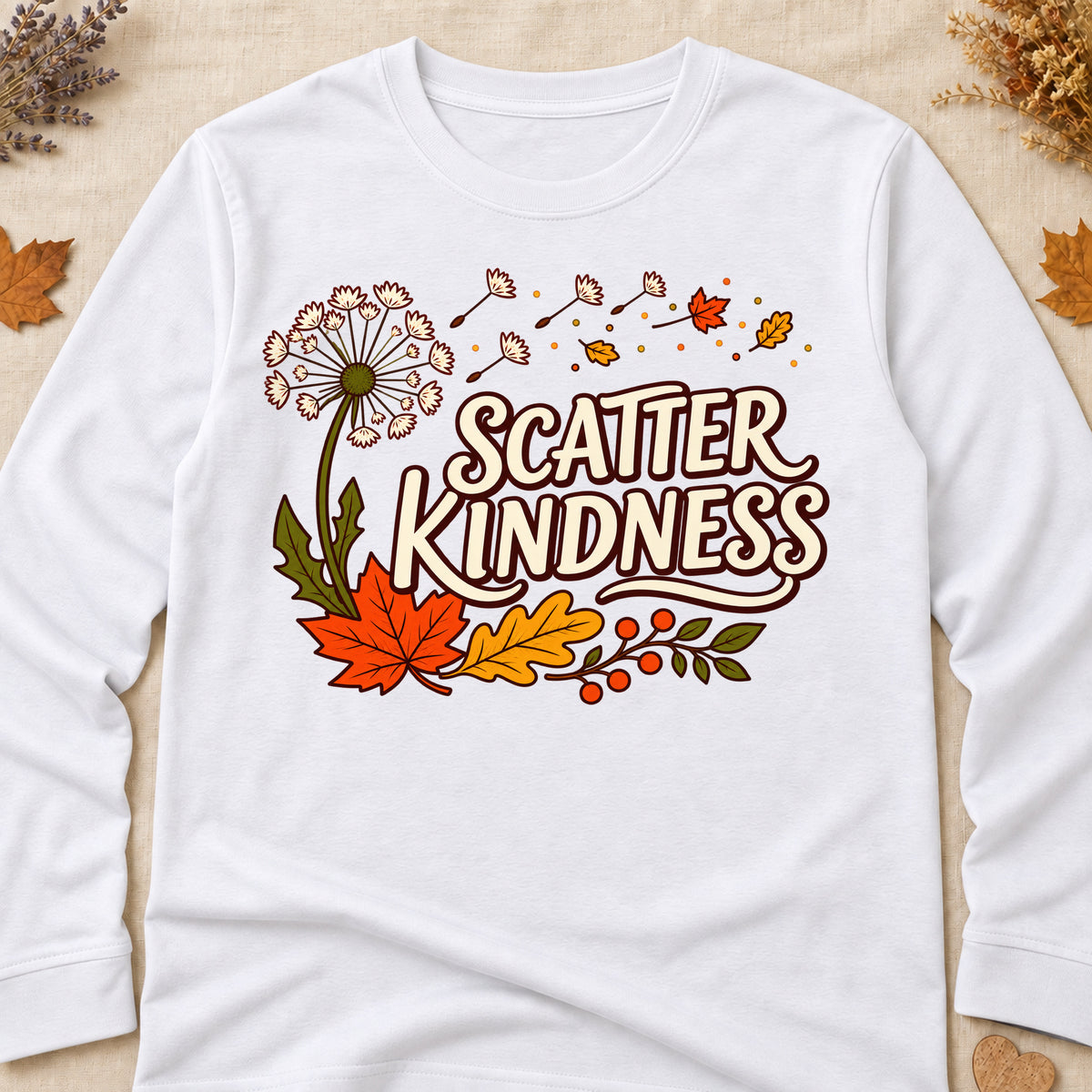 Scatter Kindness Fall Colored Print Long Sleeves - White - Brooke & Belle