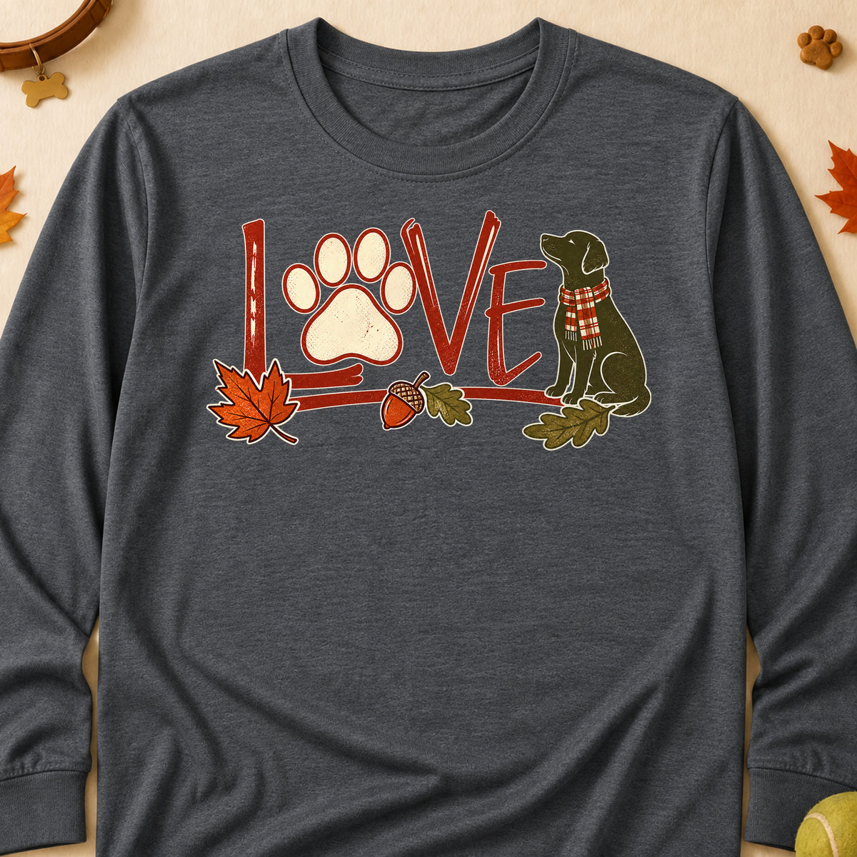 Love Paw Fall Colored Print Long Sleeves - Dark Heather - Brooke & Belle