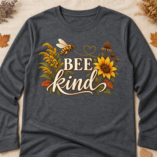 Bee Kind Fall Colored Print Long Sleeves - Dark Heather - Brooke & Belle