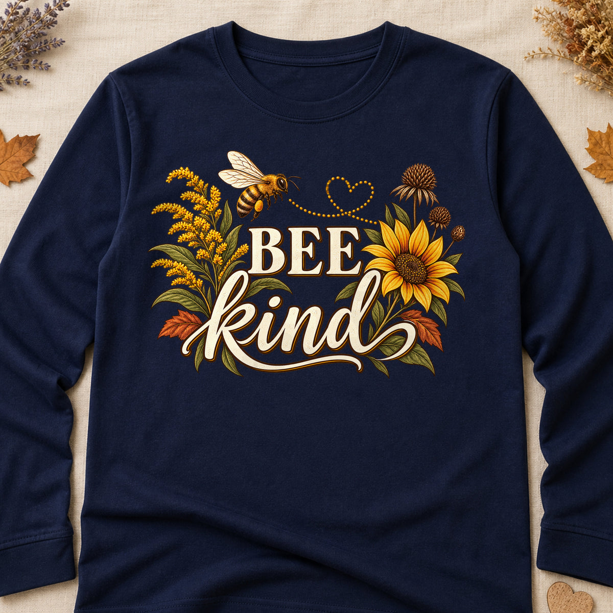 Bee Kind Fall Colored Print Long Sleeves - Navy - Brooke & Belle