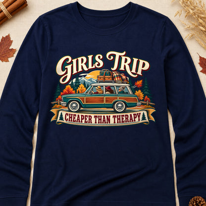 Girls Trip Cheaper Than Therapy Fall Colored Print Long Sleeves - Navy - Brooke & Belle