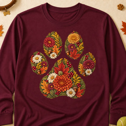Floral Paw Print Fall Colored Print Long Sleeves - Maroon - Brooke & Belle
