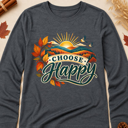 Choose Happy Fall Colored Print Long Sleeves - Dark Heather - Brooke & Belle