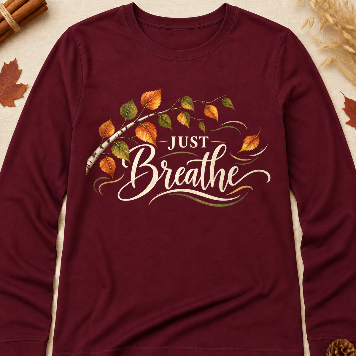 Just Breathe Fall Long Colored Print Sleeves - Maroon - Brooke & Belle