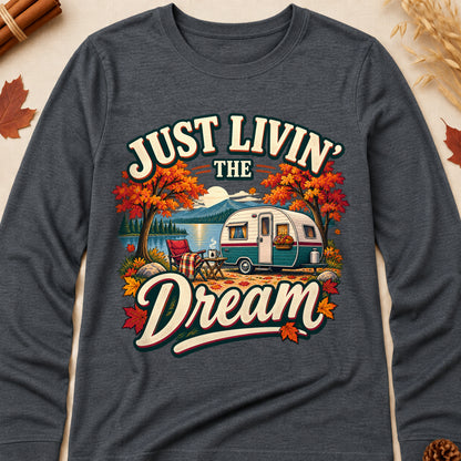 Just Livin' The Dream Fall Colored Print Long Sleeves - Dark Heather - Brooke & Belle